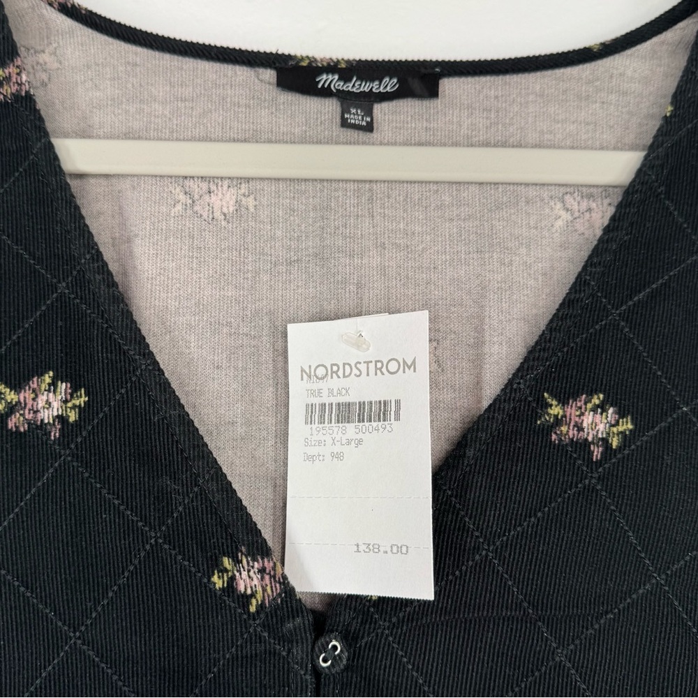 NWT Madewell Black Corduroy Mini Long Sleeve V-Neck Dress w/ Pockets Women’s XL - Picture 7 of 13